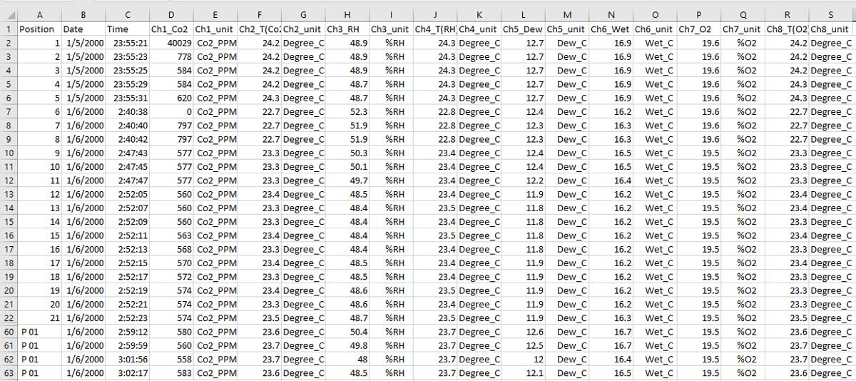 EXCEL data screen (for example)