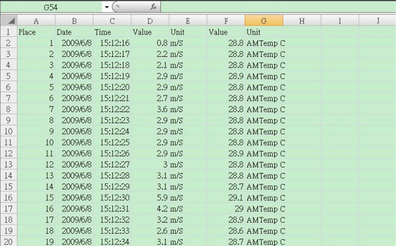 EXCEL data screen (for example)