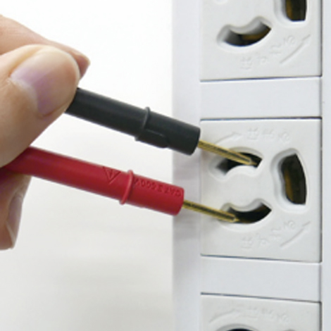 Test leads that reach all the way into outlets Test leads that reach all the way into outlets
