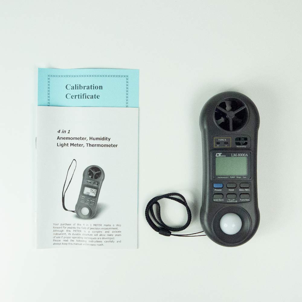 4-in-1 Anemometer (LM-8000A) Air Speed, Temp, Humidity & Light