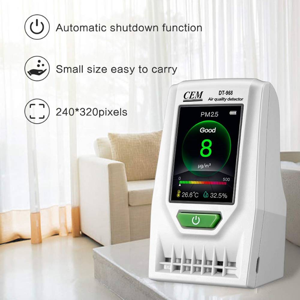 CEM DT-968 เครื่องวัดคุณภาพอากาศ PM2.5/PM10 แบบดิจิตอล พร้อมวัดอุณหภูมิและความชื้น CEM DT-968 เครื่องวัดคุณภาพอากาศ PM2.5/PM10 แบบดิจิตอล พร้อมวัดอุณหภูมิและความชื้น