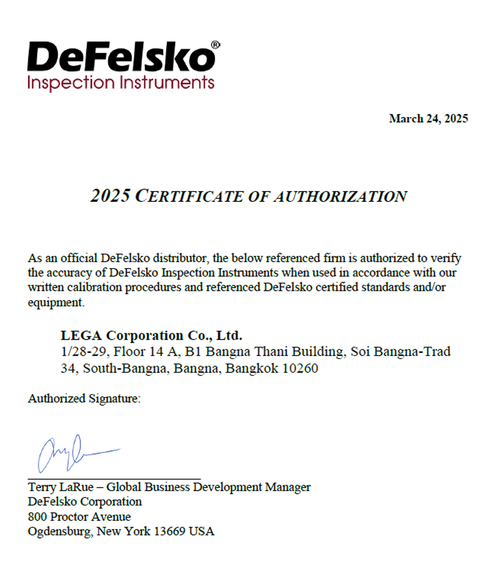 LEGA Corporation Co., Ltd as an officially authorized DeFelsko Distributor