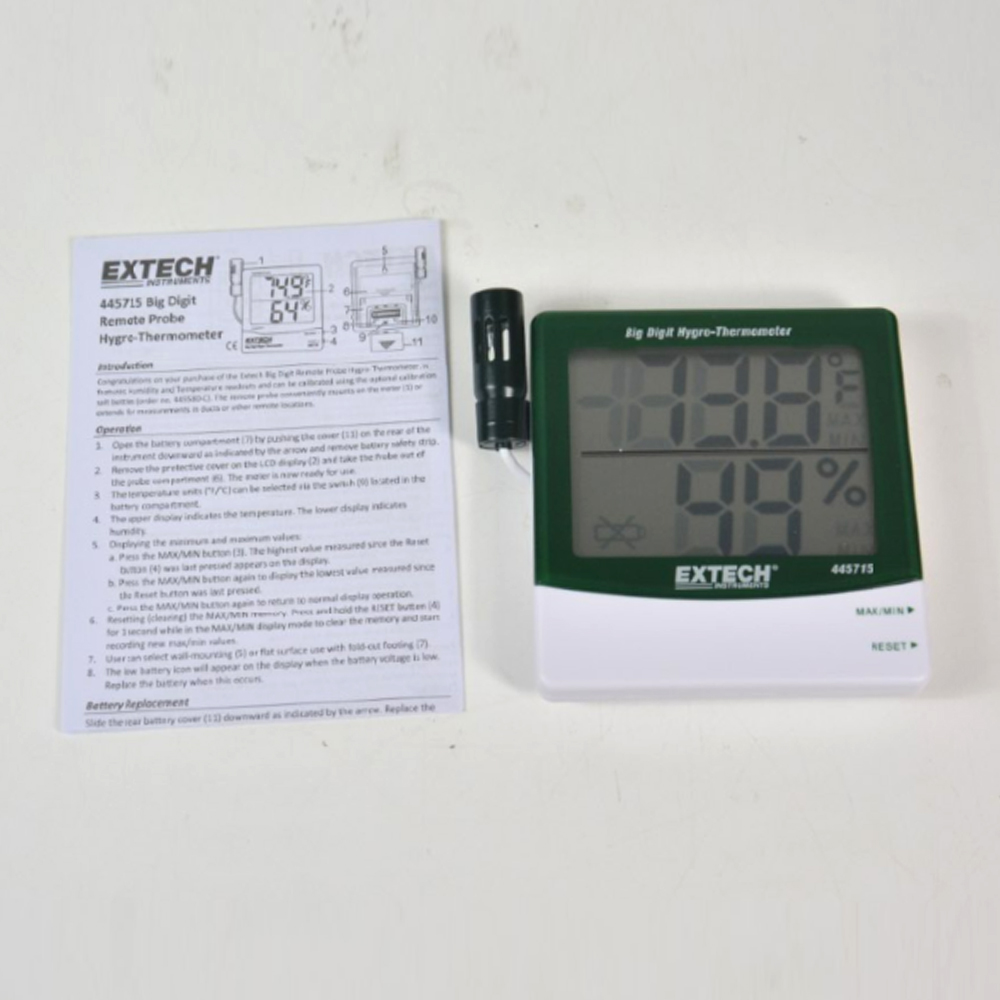 Extech 445715 เครื่องวัดอุณหภูมิและความชื้นแบบมีหัววัดภายนอก พร้อมจอใหญ่ 2 บรรทัด Extech 445715 เครื่องวัดอุณหภูมิและความชื้นแบบมีหัววัดภายนอก พร้อมจอใหญ่ 2 บรรทัด