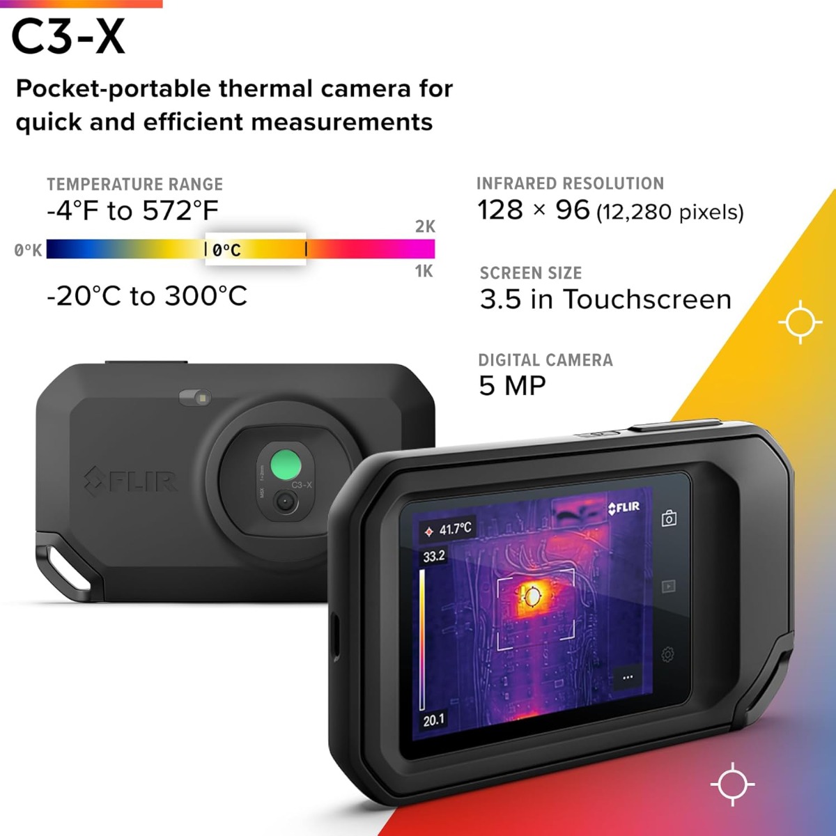 FLIR C3-X กล้องถ่ายภาพความร้อนแบบพกพา ความละเอียด 128×96 px เชื่อมต่อ Wi-Fi | Max 300°C
 FLIR C3-X กล้องถ่ายภาพความร้อนแบบพกพา ความละเอียด 128×96 px เชื่อมต่อ Wi-Fi | Max 300°C