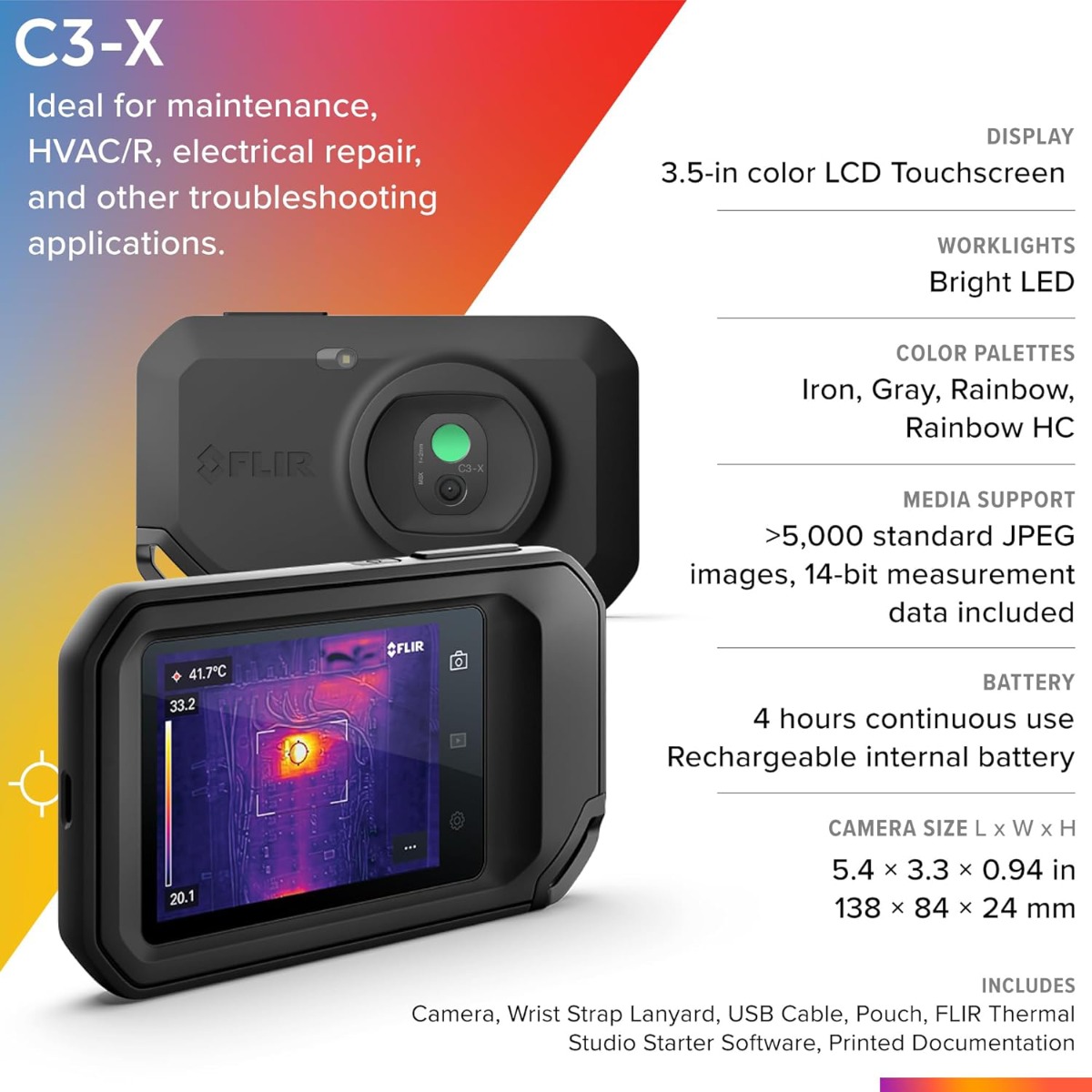 FLIR C3-X กล้องถ่ายภาพความร้อนแบบพกพา ความละเอียด 128×96 px เชื่อมต่อ Wi-Fi | Max 300°C
 FLIR C3-X กล้องถ่ายภาพความร้อนแบบพกพา ความละเอียด 128×96 px เชื่อมต่อ Wi-Fi | Max 300°C
