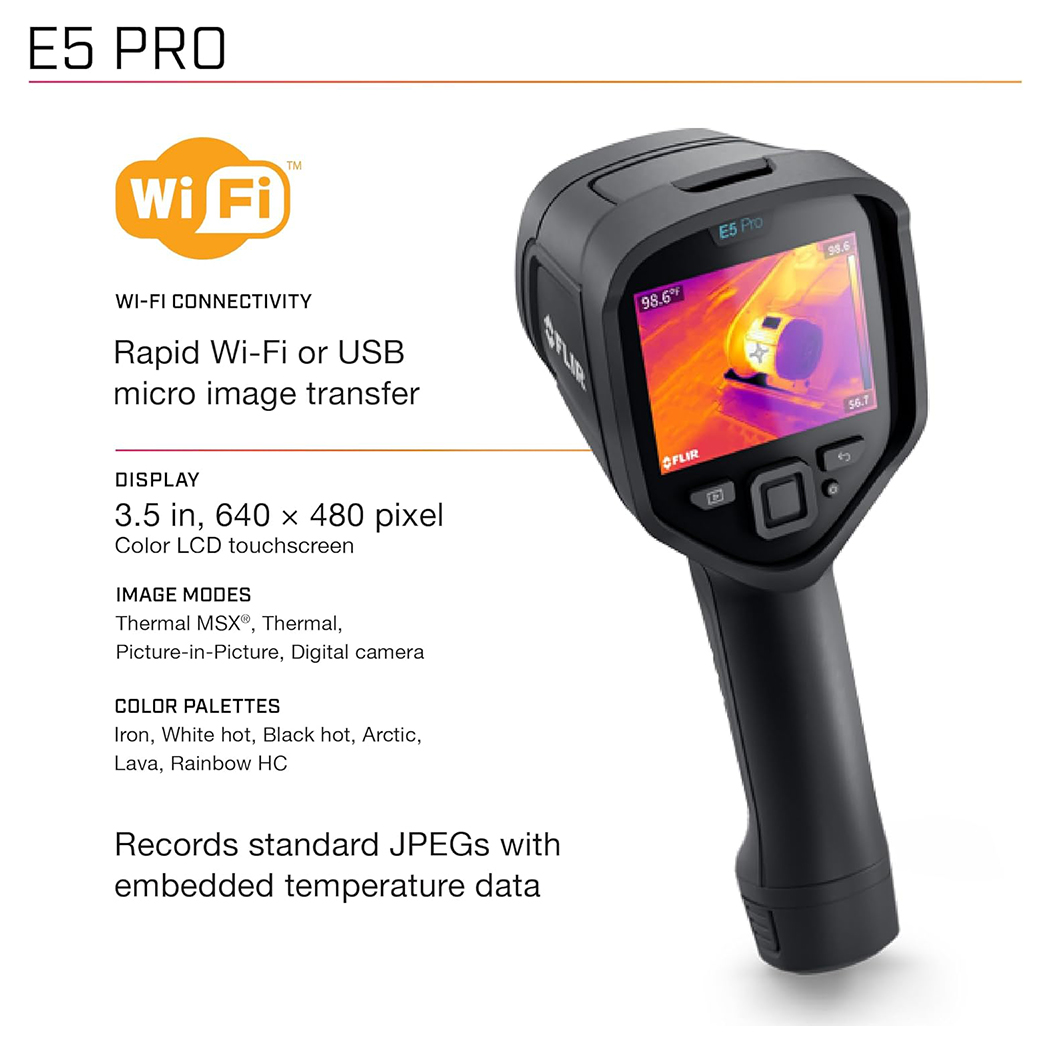 FLIR E5 Pro กล้องถ่ายภาพความร้อนความละเอียด 160×120 พิกเซล พร้อม MSX® และเชื่อมต่อคลาวด์ Ignite™ FLIR E5 Pro กล้องถ่ายภาพความร้อนความละเอียด 160×120 พิกเซล พร้อม MSX® และเชื่อมต่อคลาวด์ Ignite™