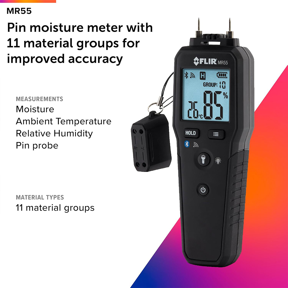 FLIR MR55 เครื่องวัดความชื้นแบบเข็ม พร้อม Bluetooth® สำหรับงานอุตสาหกรรมและงานตรวจสอบอาคาร
FLIR MR55 เครื่องวัดความชื้นแบบเข็ม พร้อม Bluetooth® สำหรับงานอุตสาหกรรมและงานตรวจสอบอาคาร