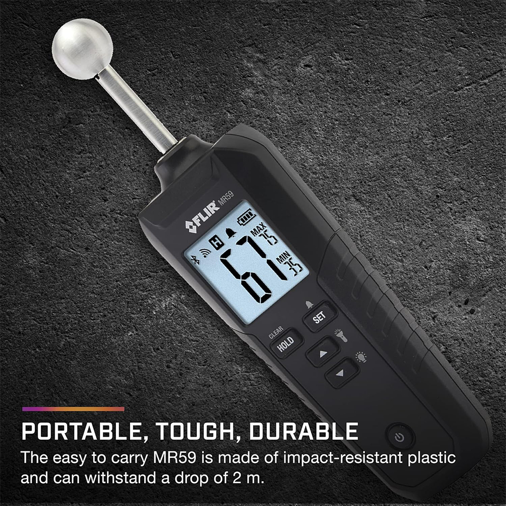FLIR MR59 เครื่องวัดความชื้นแบบไม่ทำลายพื้นผิว พร้อมหัววัดทรงกลม | Bluetooth® FLIR MR59 เครื่องวัดความชื้นแบบไม่ทำลายพื้นผิว พร้อมหัววัดทรงกลม | Bluetooth®