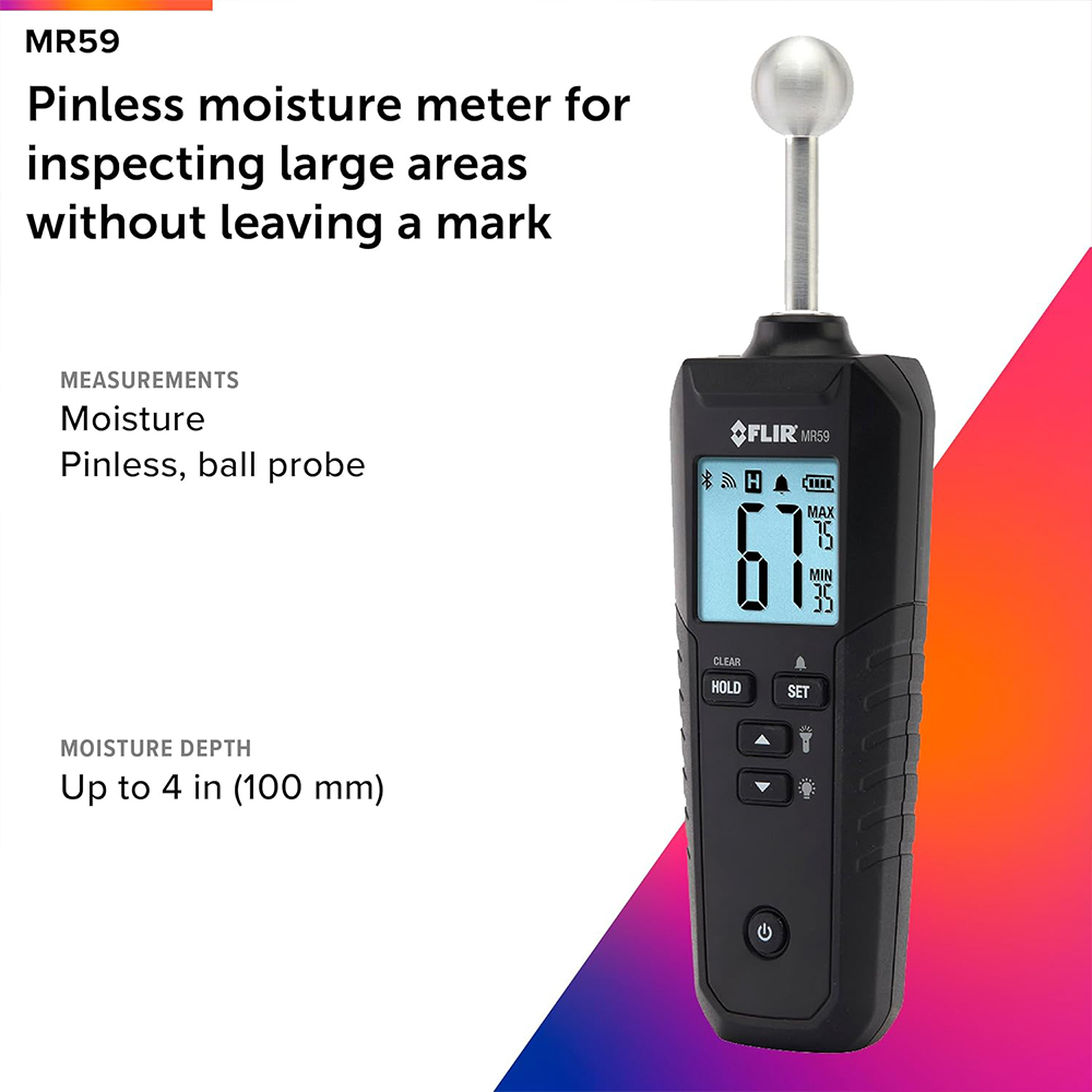 FLIR MR59 เครื่องวัดความชื้นแบบไม่ทำลายพื้นผิว พร้อมหัววัดทรงกลม | Bluetooth® FLIR MR59 เครื่องวัดความชื้นแบบไม่ทำลายพื้นผิว พร้อมหัววัดทรงกลม | Bluetooth®