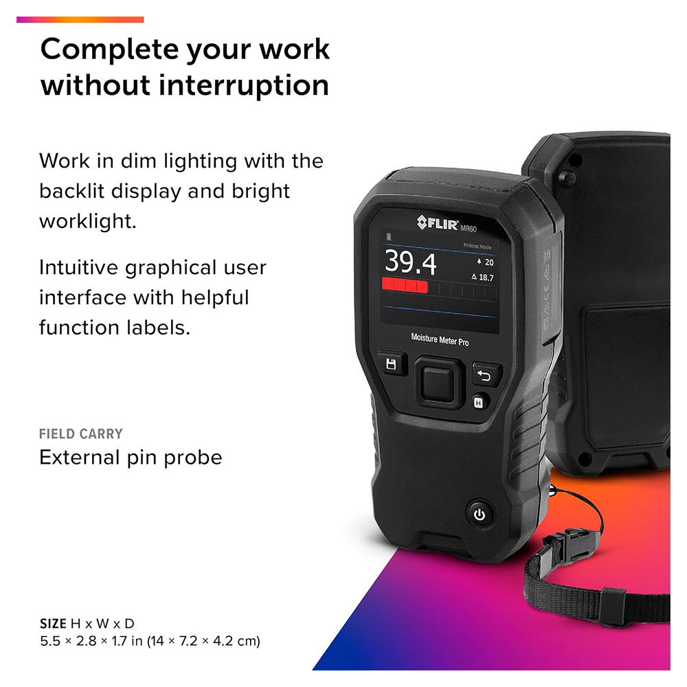 FLIR MR60 เครื่องวัดความชื้นพื้นผิวและวัสดุแบบมืออาชีพ | Moisture Meter Pro
 FLIR MR60 เครื่องวัดความชื้นพื้นผิวและวัสดุแบบมืออาชีพ | Moisture Meter Pro