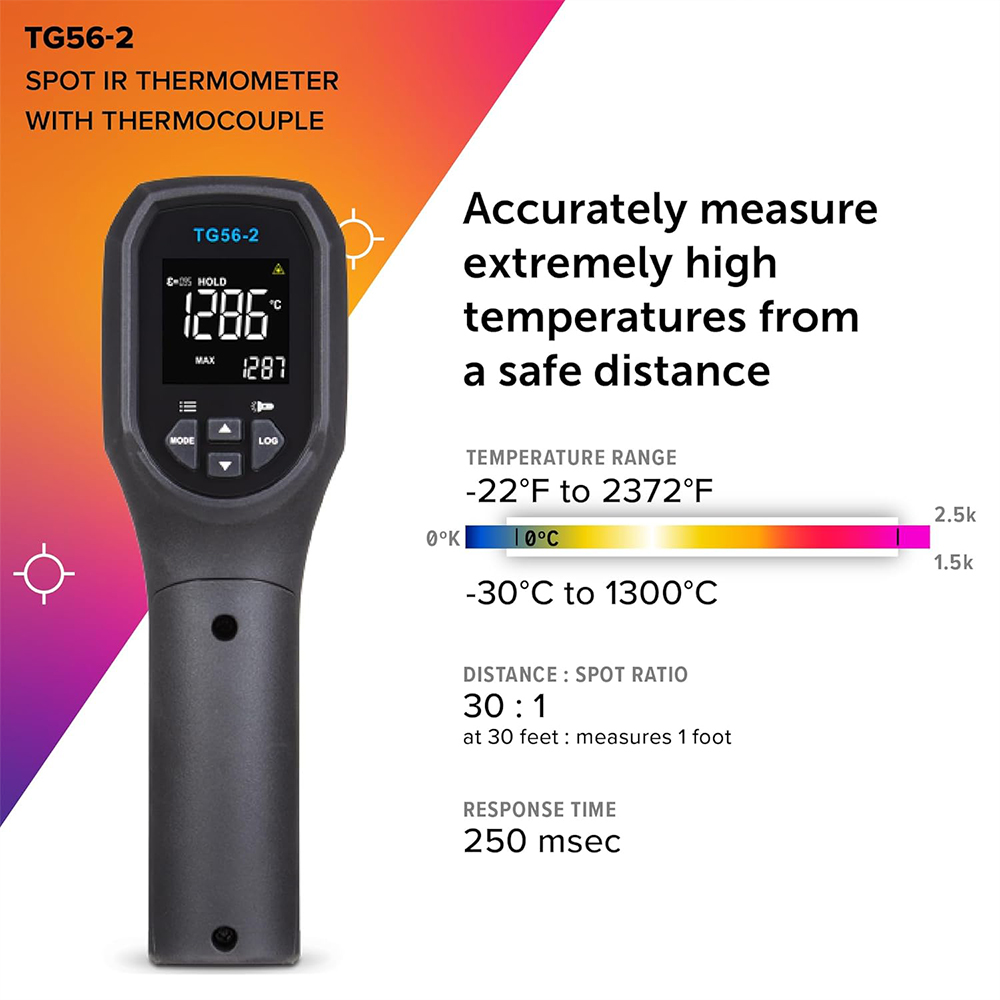 FLIR TG56-2  Infrared Thermometer เครื่องวัดอุณหภูมิอินฟราเรดแบบไม่สัมผัสพร้อมโพรบ Type K | Max 1300°C FLIR TG56-2  Infrared Thermometer เครื่องวัดอุณหภูมิอินฟราเรดแบบไม่สัมผัสพร้อมโพรบ Type K | Max 1300°C