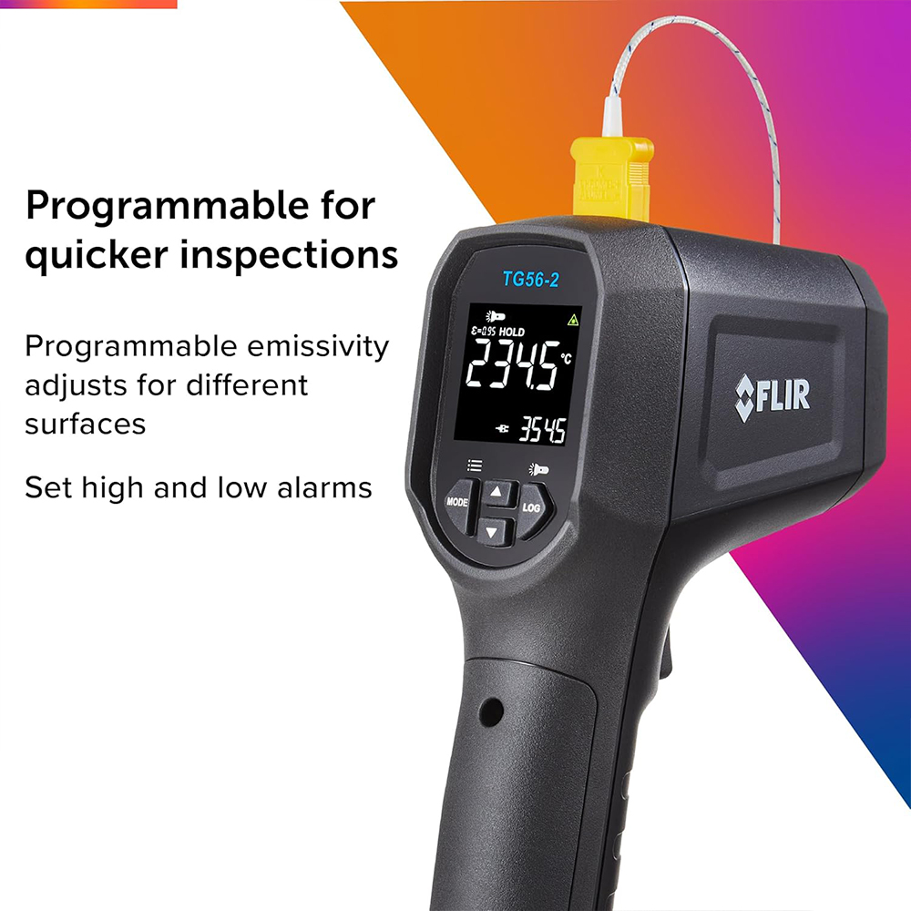 FLIR TG56-2  Infrared Thermometer เครื่องวัดอุณหภูมิอินฟราเรดแบบไม่สัมผัสพร้อมโพรบ Type K | Max 1300°C FLIR TG56-2  Infrared Thermometer เครื่องวัดอุณหภูมิอินฟราเรดแบบไม่สัมผัสพร้อมโพรบ Type K | Max 1300°C