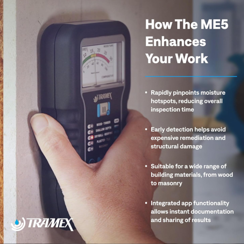 Tramex ME5 เครื่องวัดความชื้นวัสดุก่อสร้างแบบไม่ทำลาย พร้อมระบบวัดสองระดับความลึก
 Tramex ME5 เครื่องวัดความชื้นวัสดุก่อสร้างแบบไม่ทำลาย พร้อมระบบวัดสองระดับความลึก