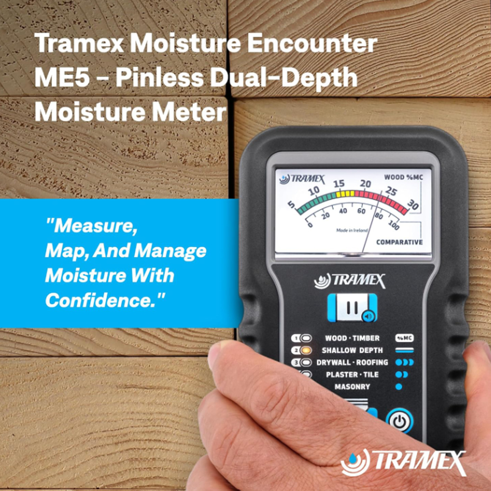 Tramex ME5 เครื่องวัดความชื้นวัสดุก่อสร้างแบบไม่ทำลาย พร้อมระบบวัดสองระดับความลึก
 Tramex ME5 เครื่องวัดความชื้นวัสดุก่อสร้างแบบไม่ทำลาย พร้อมระบบวัดสองระดับความลึก