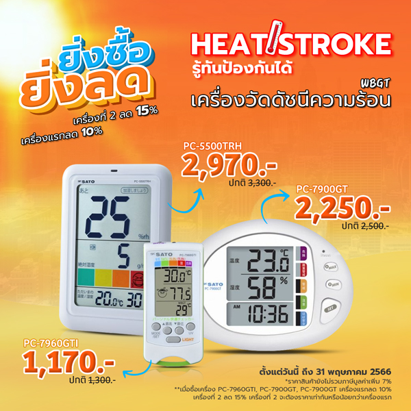 HEAT STROKE รู้ทันป้องกันได้ ด้วย เครื่องวัดดัชนีความร้อน WBGT เครื่องแรก ลด 10% เครื่องที่ 2 ลด 15%