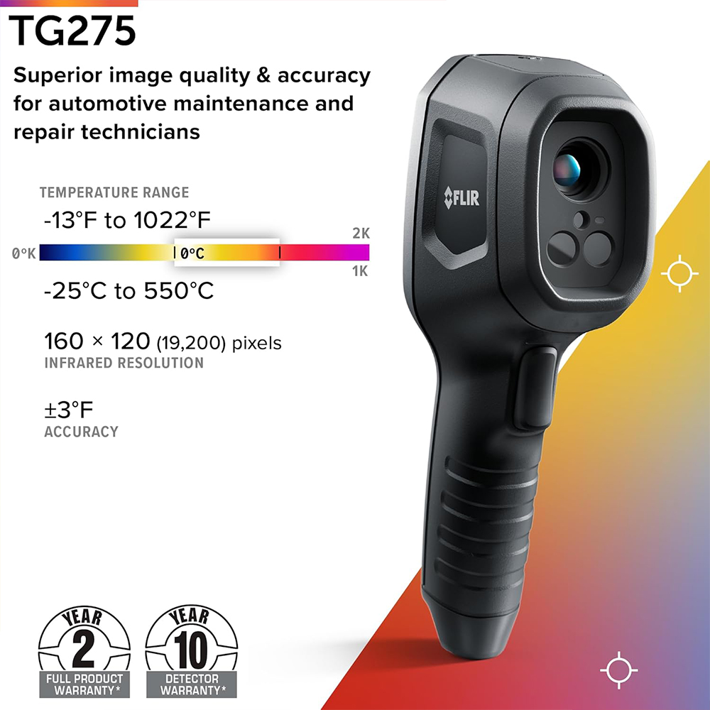 FLIR TG275 กล้องถ่ายภาพความร้อนสำหรับงานซ่อมบำรุงยานยนต์ ความละเอียด 160×120 พิกเซล พร้อมเทคโนโลยี IGM™ FLIR TG275 กล้องถ่ายภาพความร้อนสำหรับงานซ่อมบำรุงยานยนต์ ความละเอียด 160×120 พิกเซล พร้อมเทคโนโลยี IGM™