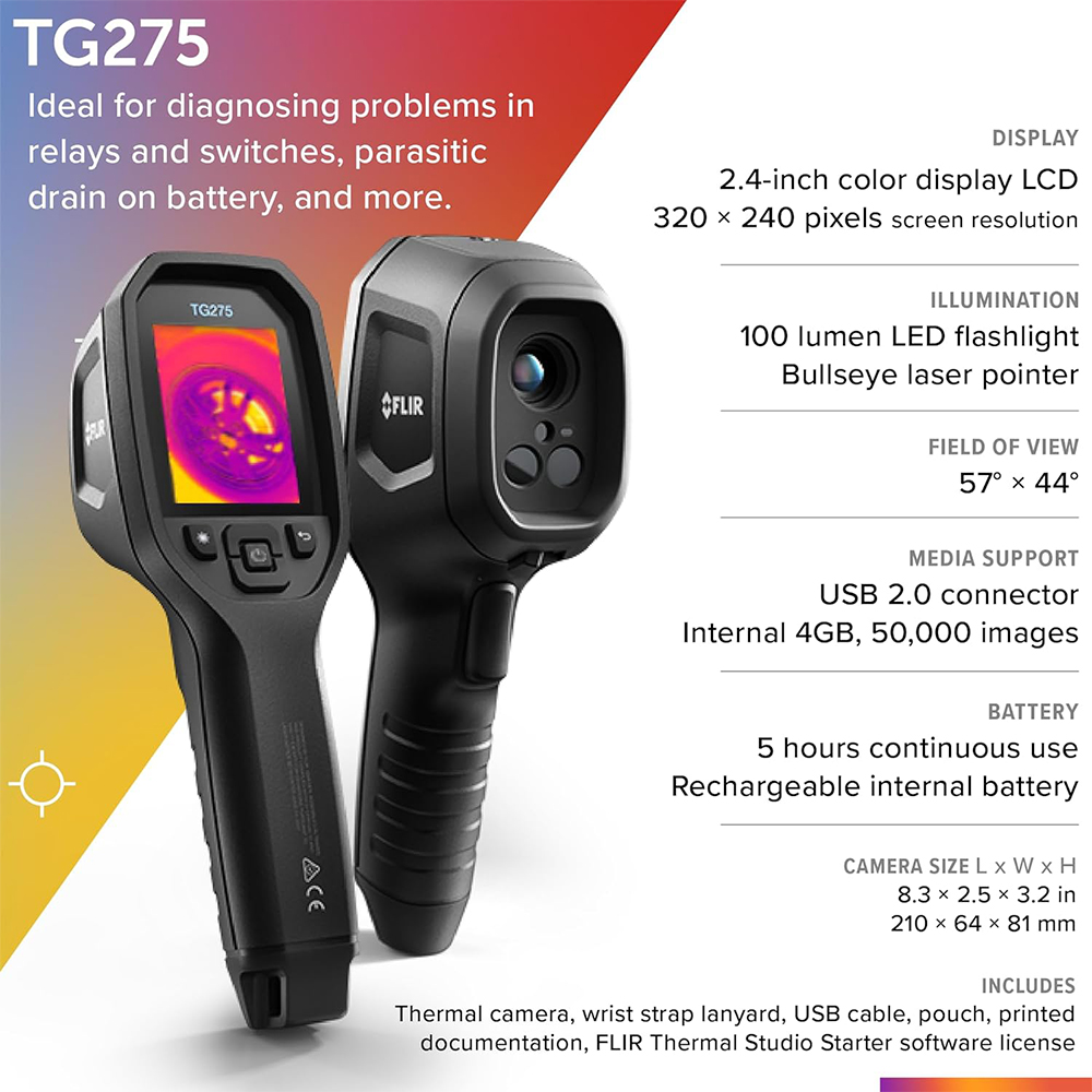 FLIR TG275 กล้องถ่ายภาพความร้อนสำหรับงานซ่อมบำรุงยานยนต์ ความละเอียด 160×120 พิกเซล พร้อมเทคโนโลยี IGM™ FLIR TG275 กล้องถ่ายภาพความร้อนสำหรับงานซ่อมบำรุงยานยนต์ ความละเอียด 160×120 พิกเซล พร้อมเทคโนโลยี IGM™