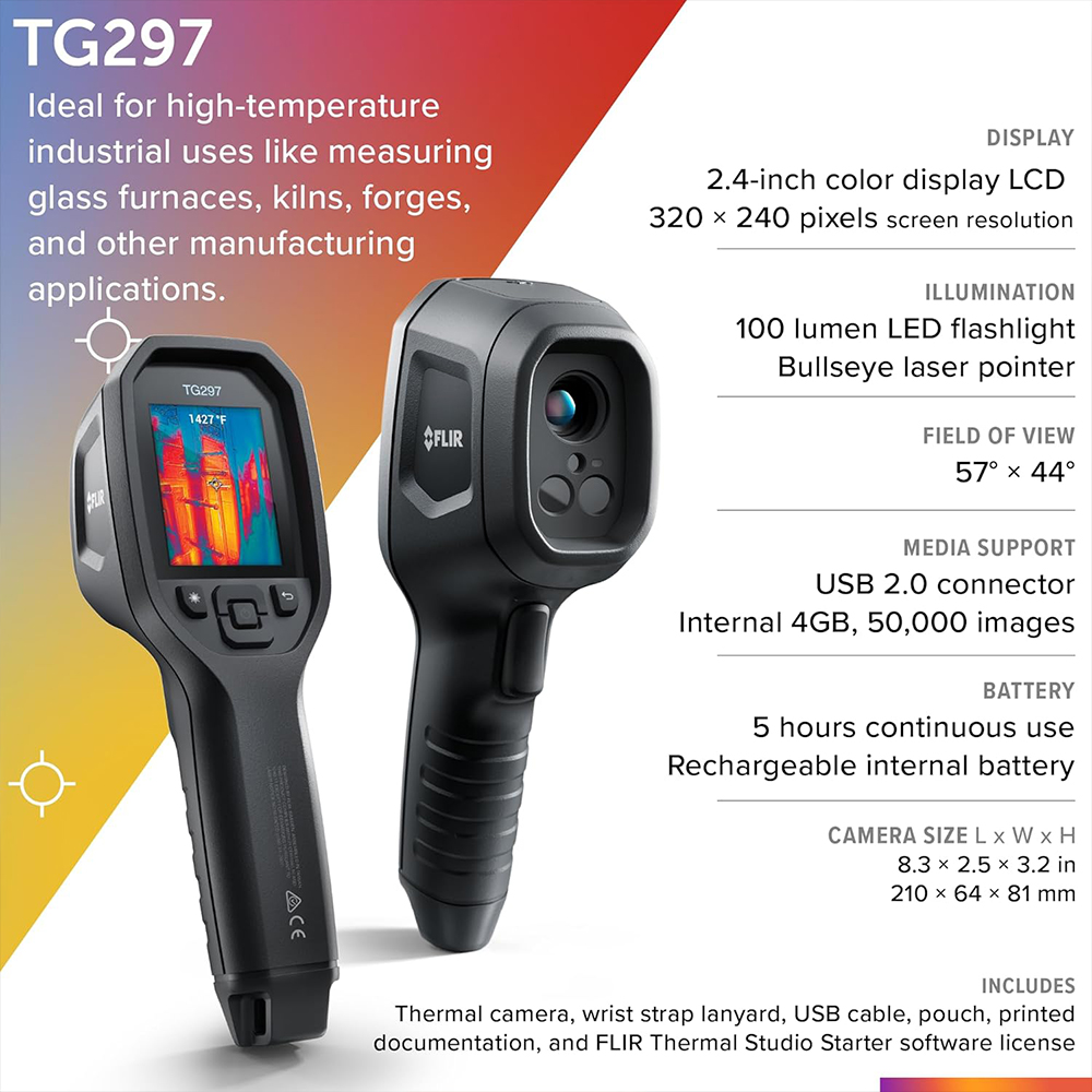 FLIR TG297 กล้องถ่ายภาพความร้อน วัดอุณหภูมิสูงสุด 1030°C FLIR TG297 กล้องถ่ายภาพความร้อน วัดอุณหภูมิสูงสุด 1030°C
