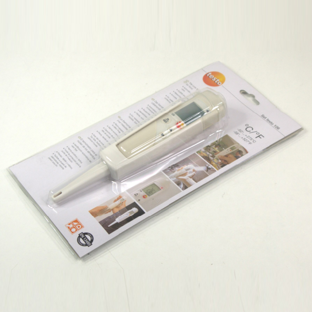 Testo 106 เครื่องวัดอุณหภูมิแกนกลางอาหารแบบรวดเร็ว มาตรฐาน HACCP พร้อมปลอกกันน้ำ IP67 Testo 106 เครื่องวัดอุณหภูมิแกนกลางอาหารแบบรวดเร็ว มาตรฐาน HACCP พร้อมปลอกกันน้ำ IP67