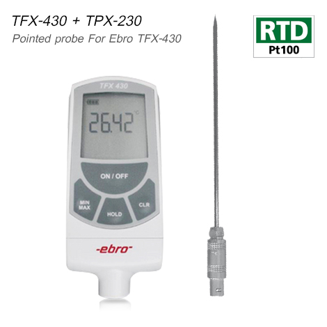 Ebro TFX-430-TPX-230 เครื่องวัดอุณหภูมิความแม่นยำสูง (Pt 100 ohm) พร้อมโพรบ Pointed Probe Ebro TFX-430-TPX-230 เครื่องวัดอุณหภูมิความแม่นยำสูง (Pt 100 ohm) พร้อมโพรบ Pointed Probe