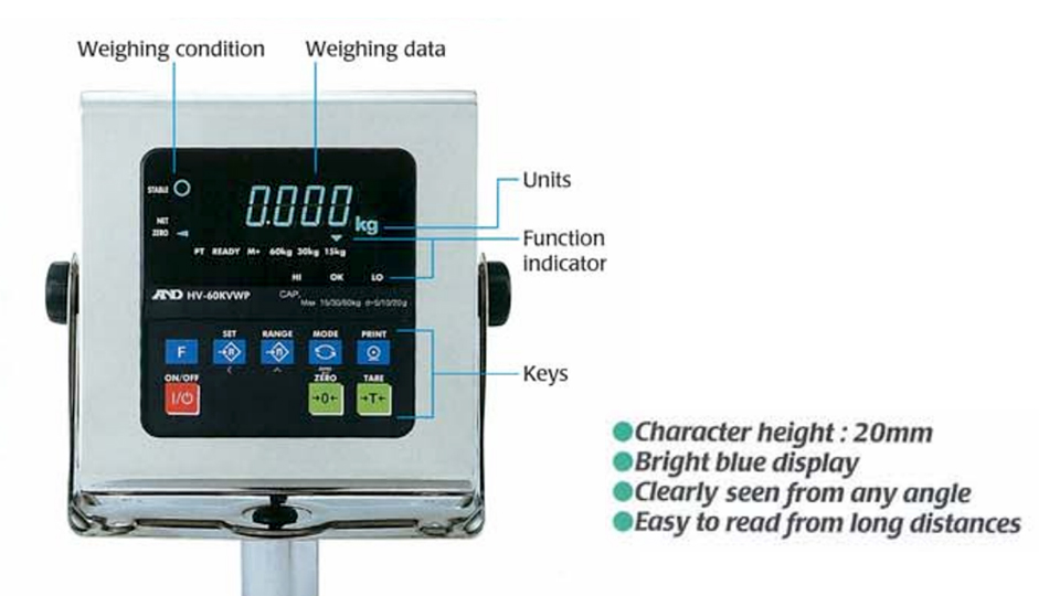 AND HV-15KVWP เครื่องชั่งน้ำหนักดิจิตอลแบบตั้งพื้น (IP65) | Max.15Kg AND HV-15KVWP เครื่องชั่งน้ำหนักดิจิตอลแบบตั้งพื้น (IP65) | Max.15Kg