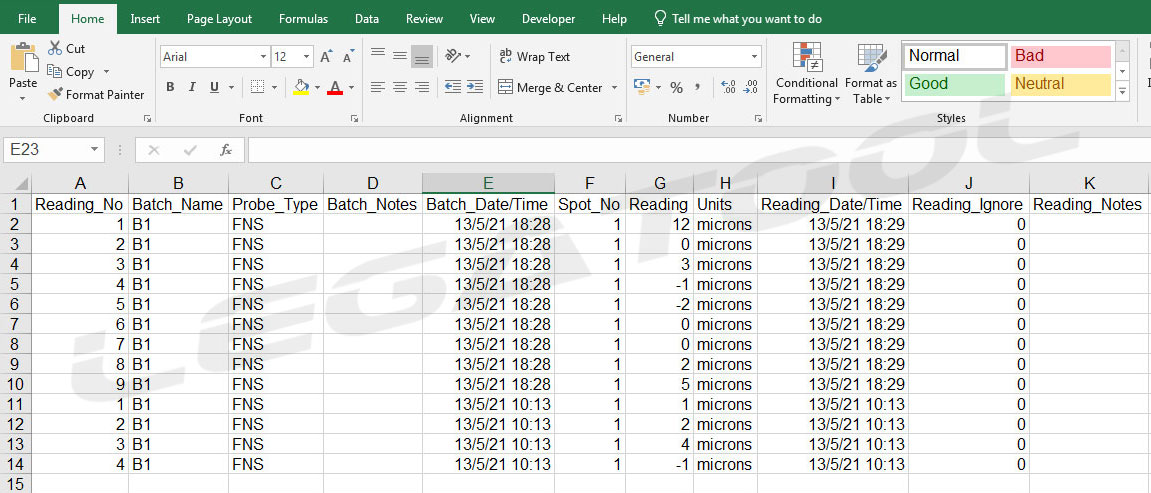 DeFelsko Measurement Data CSV File