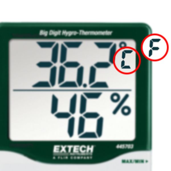 EX-445703 ตัวเครื่องสามารถสลับระหว่างการวัด F/°C EX-445703 ตัวเครื่องสามารถสลับระหว่างการวัด F/°C