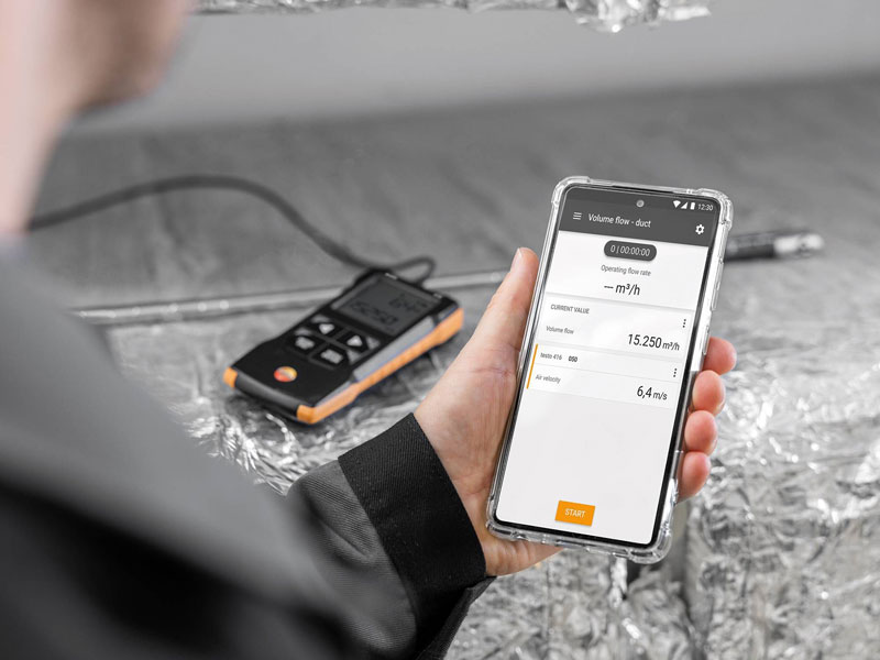 Testo 416 เครื่องวัดความเร็วลมแบบใบพัดขนาดเล็ก with App connection